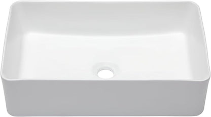 Mocoloo Bathroom Vessel Sink Rectangular 21"X14" Modern Rectangle Countertop Vessel Sink White Porcelain Ceramic Lavatory Vanity Sink Above Counter Basin