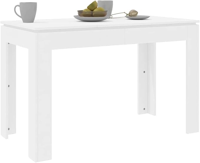 White Engineered Wood Dining Table, Rectangular Scandinavian Kitchen Table for 4, Modern Dining Room Piece, Ideal for Small Spaces, Easy Clean Surface for Family Dinners