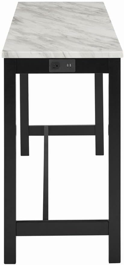 New Classic Furniture Celeste Faux Marble Theater Bar Table with 3 Bar Stool Set, Black Velvet with Black Base