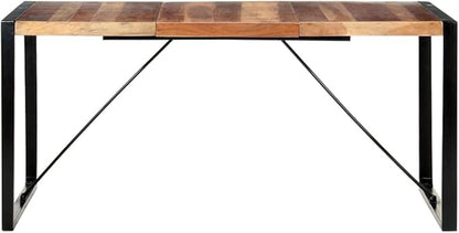 Rectangular Dining Table, Solid Acacia Wood Grain with Powder-Coated Steel Legs, Versatile for Kitchen, Island, and Dining Room Spaces