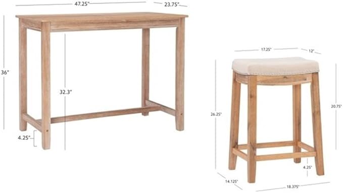 Linon Claridge Three Piece Counter Dining Set Padded Seats in Natural Brown Wood
