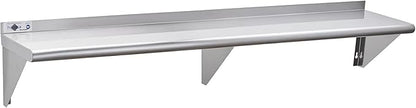 Profeeshaw NSF Stainless Steel Shelf 12” x 60”, 315 lb Commercial Shelves Wall Mounted Metal Shelving with Backsplash and 2 Brackets for Restaurant, Bar, Utility Room, Kitchen and Garage