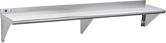 Profeeshaw NSF Stainless Steel Shelf 12” x 60”, 315 lb Commercial Shelves Wall Mounted Metal Shelving with Backsplash and 2 Brackets for Restaurant, Bar, Utility Room, Kitchen and Garage