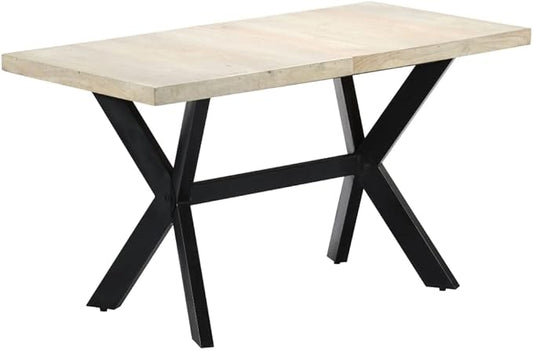 Dining Table Rectangular Solid Mango Wood Bleached Finish Modern Kitchen Dining Room Table 55.1 x 27.6 x 29.5 in Seats 6 for Contemporary Small or Large Dining Spaces