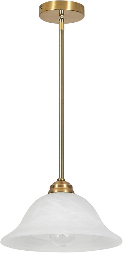 Modern Alabaster Glass Pendant Light Adjustable Rod Pendant Lighting Fixture for Kitchen Sink Bar Dining Room, 12“D (Brass)