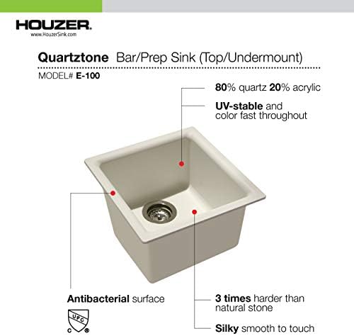 Houzer Quartztone Sand Granite Composite Kitchen Bar Sink: 16 Inch Dual Mount Single Bowl Sink, Durable & Versatile, Essential for Home & Apartment: E-100 SAND