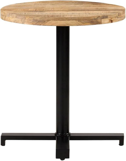 Round Bistro Table 27.6in Natural Mango Wood Top Black Powder-Coated Iron Legs Small Dining Table Indoor Outdoor Kitchen Patio Balcony Compact for Two
