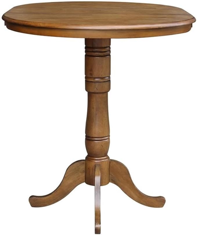 International Concepts 36" Round Top Pedestal Table with 12" Leaf-40.9" H-Dining, Counter, or Bar Height, Pecan