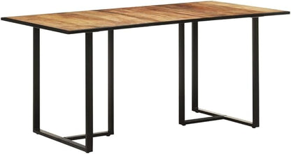 Solid Mango Wood Dining Table Rectangular Brown Natural Texture Sturdy Metal Frame 63x31.5 Inch for 6 People Indoor Kitchen and Dining Room Furniture