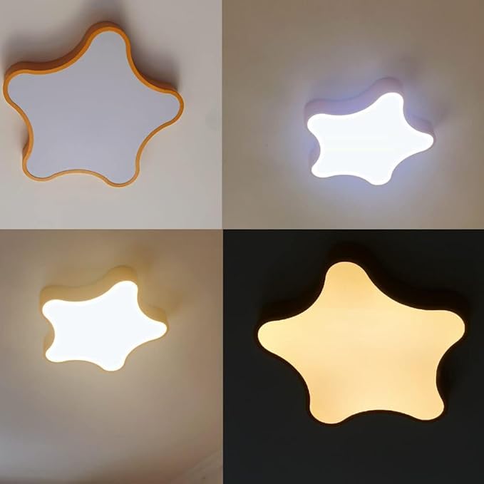 LED Ceiling Light Fixture, Modern Pentagram Recessed Ceiling Lights, 3000K-6000K Dimmable Light, Close to Lighting Flush Mount Living Room Pendant Lamps (Yellow, 20inch)