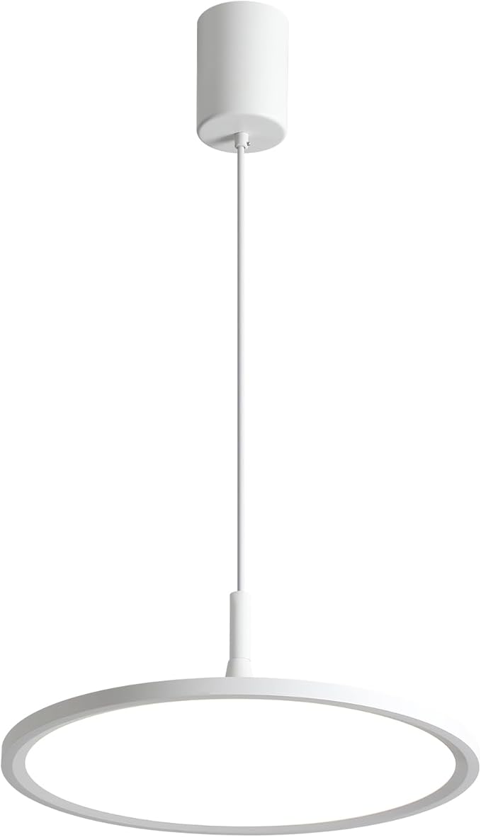 JAYMP Dining Room Modern Pendant Lighting Dimmable LED Disk Light Adjustable Height Kitchen Island Hanging Light Fixture (White, Dia 19.7 inch)