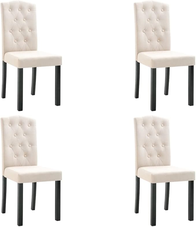 Cream Fabric Dining Chairs 4-Piece Set with Soft Upholstery and Solid Wood Legs for Farmhouse Kitchen Dining Room Furniture