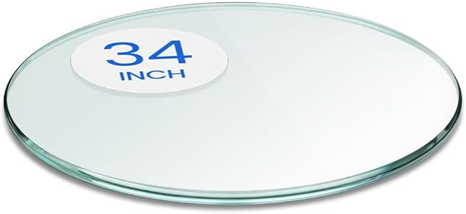 Dulles Glass 34 inch Round Glass Table Top - Tempered - 3/8" Thick Glass Surface, Safe Pencil Edge, Multipurpose for Dining Table, Patio, Coffee and End Table