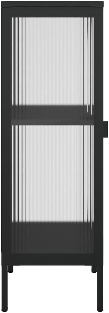 Black Powder-Coated Steel Sideboard, Fluted Glass Door, 40.2 in Tall Buffet Cabinet with Storage, Modern Living Room Furniture Kitchen Furniture