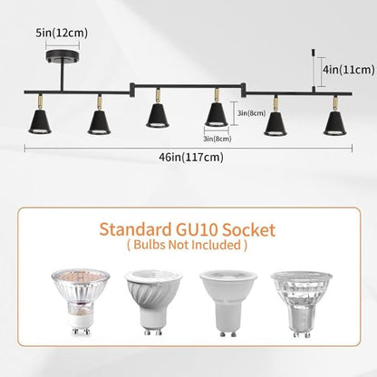 SEEBLEN 6-Light Modern Track Lighting Fixtures Ceiling, Flexible Foldable Arm and Rotatable Light Head,Black Kitchen Track Lighting for Kitchen Islands, Dining Rooms, Bars, Closets, Workbenches.