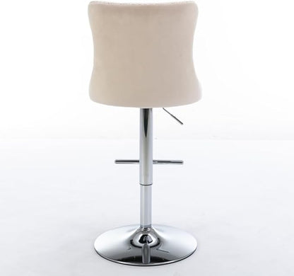 Modern Swivel Bar Stool with Adjustable Height and Tufted Upholstered Backrest for Kitchen Island, Home Bar, or Dining Area (Foam + Beige + Velvet)