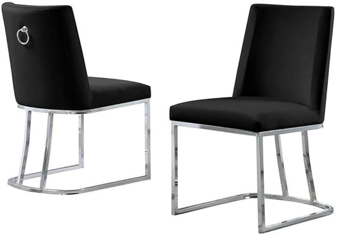 Modern Chairs Set of 2, Chrome Side Chairs & Counter Stools with Ring Pull Back, Luxury Upholstered Chairs for Kitchen Island, Dining Room & Home Bar (Velvet, Black/Silver, Side Chair)