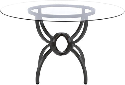 Pemberly Row 48" Round Contemporary Metal Dining Table, Clear Tempered Glass Top, Gunmetal Finish, Stylish Interlocking Ring Base, Chic Transitional Design for Breakfast Nook or Eat-in Kitchen