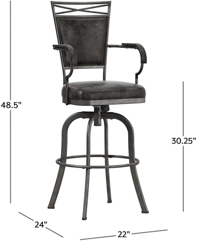 Hillsdale Bridgetown Metal Bar Height Swivel Stool, Pewter