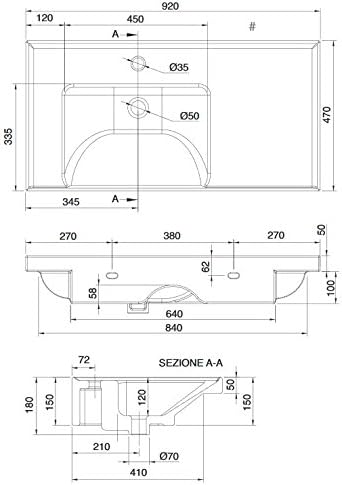 Scarabeo 3008-One Hole ML Rectangular Ceramic Self Rimming/Wall Mounted Bathroom Sink, White