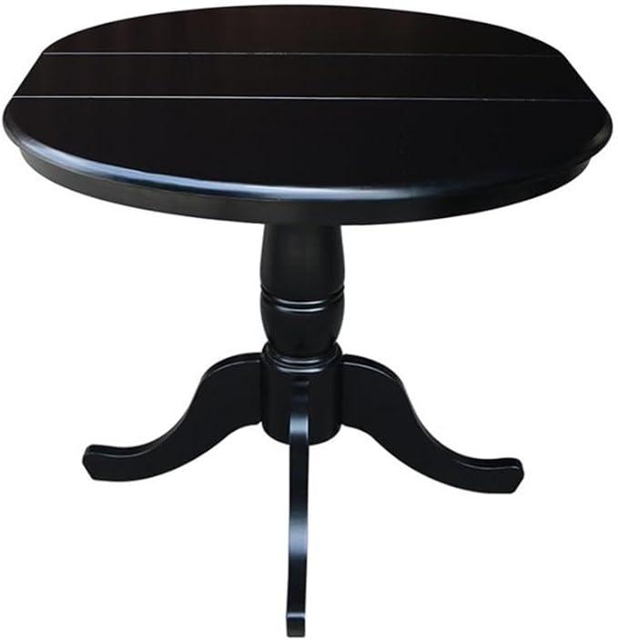 International Concepts 36-Inch Round Top Pedestal Table with 12-Inch Leaf, 30-Inch Standard Table Height, Black