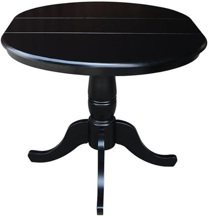 International Concepts 36-Inch Round Top Pedestal Table with 12-Inch Leaf, 30-Inch Standard Table Height, Black
