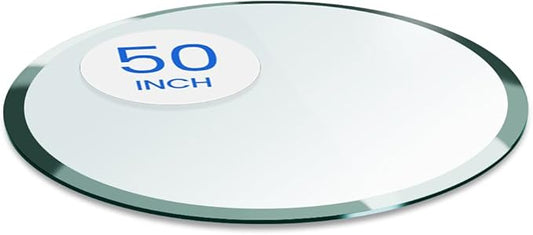 Dulles Glass 50 inch Round Glass Table Top - Tempered - 1/2" Thick Glass Surface, Safe Beveled Edge, Multipurpose for Dining Table, Patio, Coffee and End Table