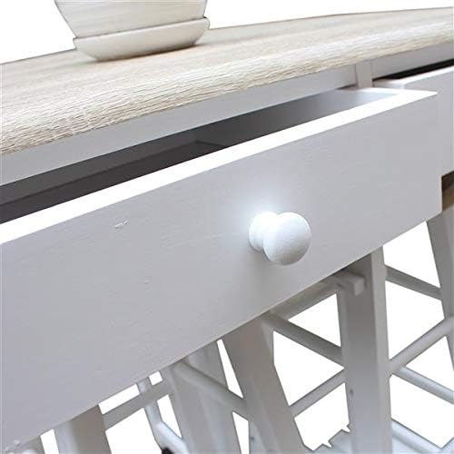 Dining Room Table Set, Folding Kitchen Bar Breakfast Drop Leaf Breakfast Cart for Small Spaces, Kitchen Island On Wheels, Kitchen Cart with 2 Round Stools Chairs Desk (White)