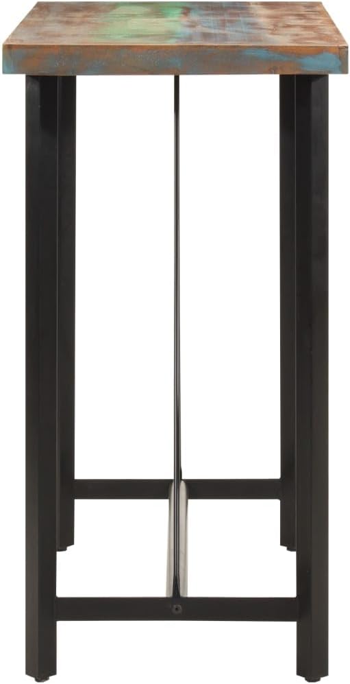 Industrial Style Bar Table with Multicolor Finish, Solid Reclaimed Wood and Iron Frame for Dining Room or Kitchen Use