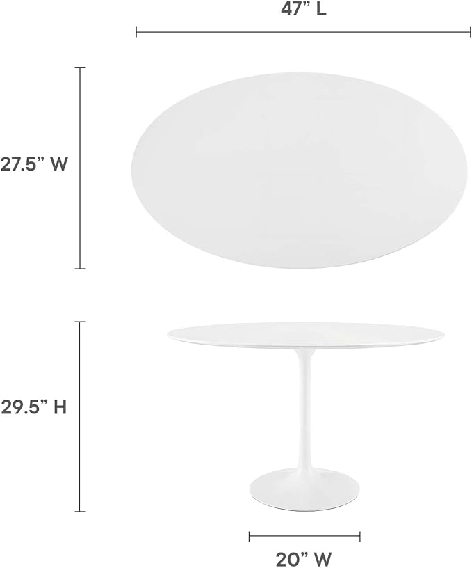 Modway Lippa 48" Mid-Century Modern Dining Table with Oval Top and Pedestal Base in White