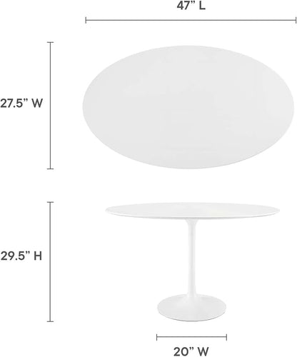 Modway Lippa 48" Mid-Century Modern Dining Table with Oval Top and Pedestal Base in White