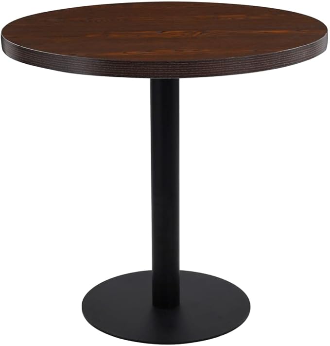 31.5 Inch Round Dark Brown Bistro Table with Textured MDF Top and Black Steel Legs, Compact Dining Table for Small Spaces, Modern Design Easy Assembly for Kitchen Living Room