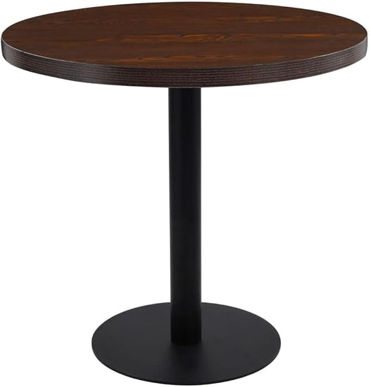 31.5 Inch Round Dark Brown Bistro Table with Textured MDF Top and Black Steel Legs, Compact Dining Table for Small Spaces, Modern Design Easy Assembly for Kitchen Living Room