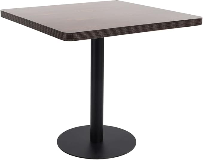 Simplistic Bistro Dining Table, Dark Brown MDF Top, Black Steel Legs, 31.5" Square, Indoor Kitchen Dinner Table for 2, Modern Design