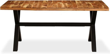 71 inch Industrial Dining Table Solid Acacia & Mango Wood Rectangle Brown Kitchen Furniture Seats 6 Easy Assembly for Dining Room and Modern Kitchen