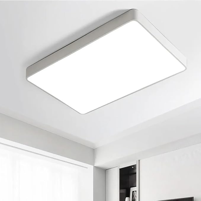 Dimmable LED Ceiling Light Fixture,16 * 24 Inch Modern Rectangle Recessed Ceiling Lights, 3000K-6000K Lamp,48W White Close to Ceiling Lighting Flush Mount for Living Room Bedroom