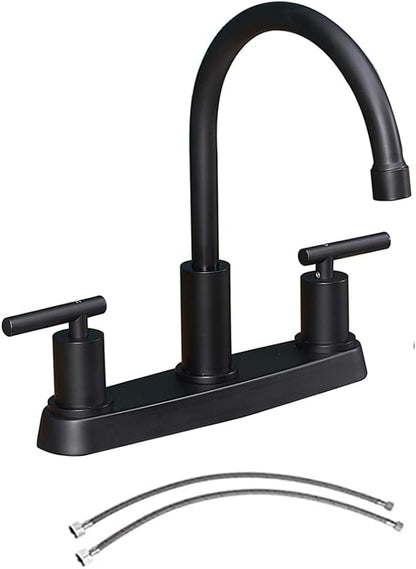 3 Hole Kitchen Faucet, Matte Black Two Handles Kitchen Faucet, RV Kitchen Sink Faucet, 3 Hole or 4 Holel Faucet for Kitchen Sink,TDLKF024W-B