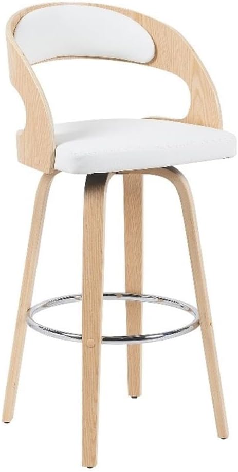 Shelly Modern Bar Height Swivel Stool in Patterned Oak Finish with White Faux Leather Upholstered Seat Set of 3