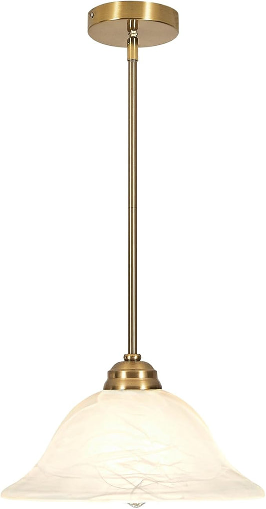 Modern Alabaster Glass Pendant Light Adjustable Rod Pendant Lighting Fixture for Kitchen Sink Bar Dining Room, 12“D (Brass)