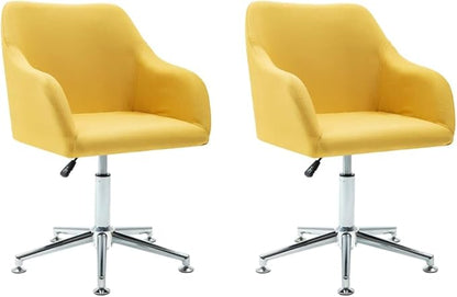 Swivel Dining Chairs 2 Pcs Yellow Fabric Adjustable Height Modern Kitchen Chairs with 360-Degree Rotation for Living Room, Bedroom, Office