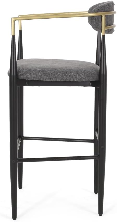 Padded Bar Stool Set with Backrest (2-Piece) — 29.75-inch seat Height fits Kitchen Islands 40.5 inches and Above, Supports up to 260 lbs. (Charcoal,Fabric)