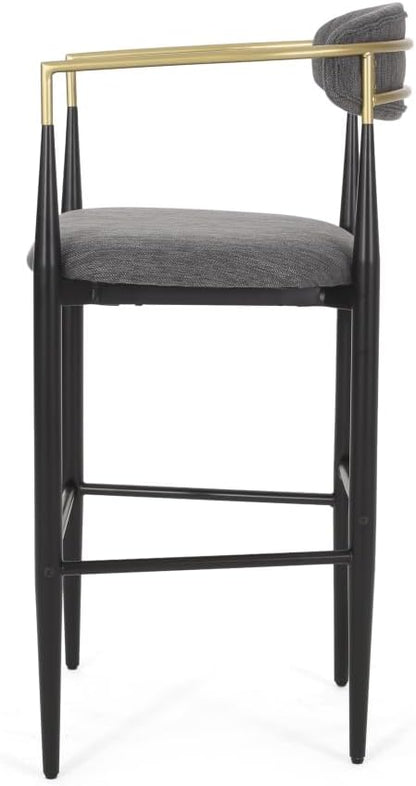 Padded Bar Stool Set with Backrest (2-Piece) — 29.75-inch seat Height fits Kitchen Islands 40.5 inches and Above, Supports up to 260 lbs. (Charcoal,Fabric)