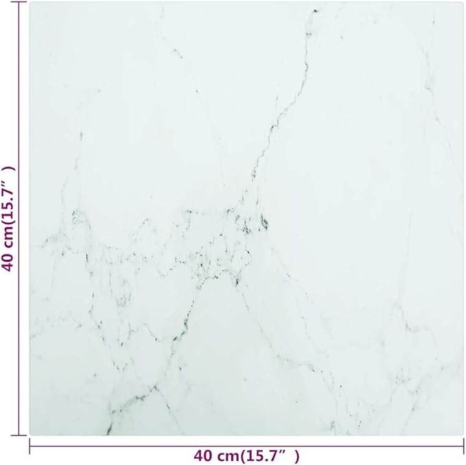 15.7 in Square White Marble Tempered Glass Tabletop, Scratch Resistant Countertop Replacement for Coffee/Dining Room, Small Space Modern Accent for Living Room, Bedroom or Study