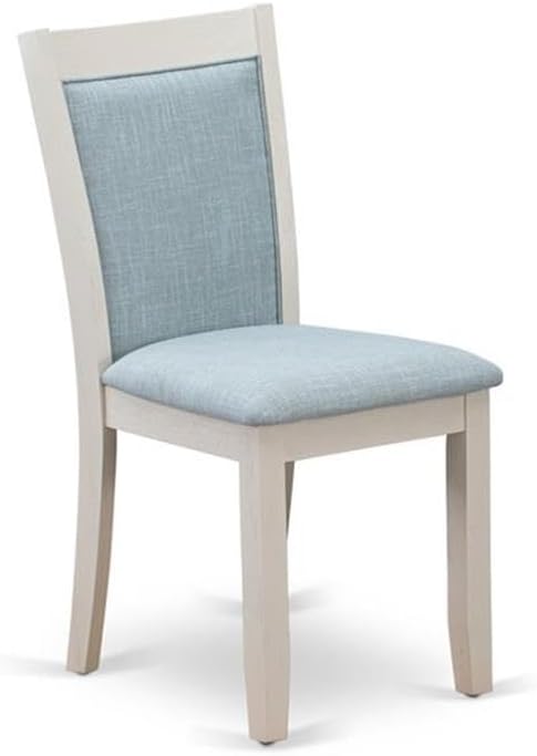 East West Furniture MZC0T15 Monza Parsons Dining Chairs - Baby Blue Linen Fabric Padded Chairs, Set of 2, Wirebrushed Linen White