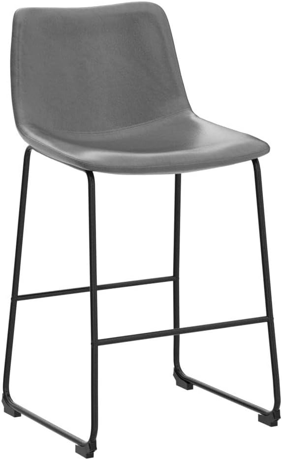 LEMBERI 26 inch Bar Stools Set of 2, Modern Counter Height Bar Stools, Faux Leather Barstool with Back and Metal Leg, Armless Bar Chairs for Kitchen Island (Grey, 2pcs 26")