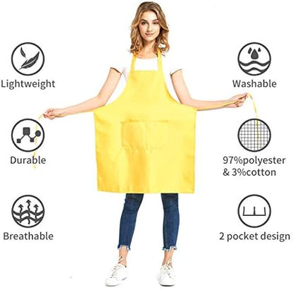 DUSKCOVE 12 Pack Plain Bib Aprons with 2 Pockets - Blue Unisex Commercial Apron Bulk for Kitchen Cooking Restaurant BBQ Painting Crafting