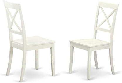 East West Furniture BOC-WHI-W Boston Dining Room Chairs - Cross Back Solid Wood Seat Chairs, Set of 2, Linen White