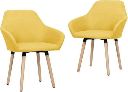 Set of 2 Yellow Fabric Dining Chairs Solid Wood Scandinavian Design Comfortable Padded Armrests for Dining Room Kitchen Living Room