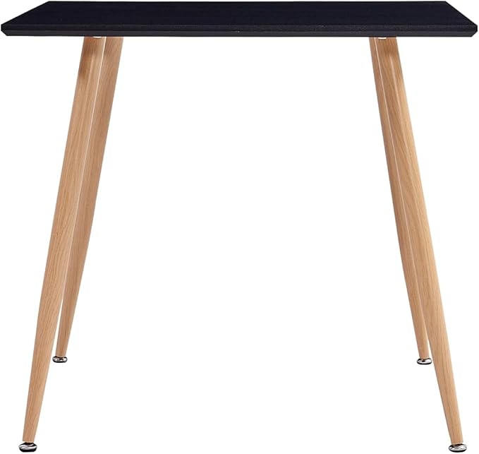 Black and Oak Dining Table, Square MDF Top, 31.7 x 31.7 x 28.7 Inch, Modern Kitchen Dinner Table for 4 People