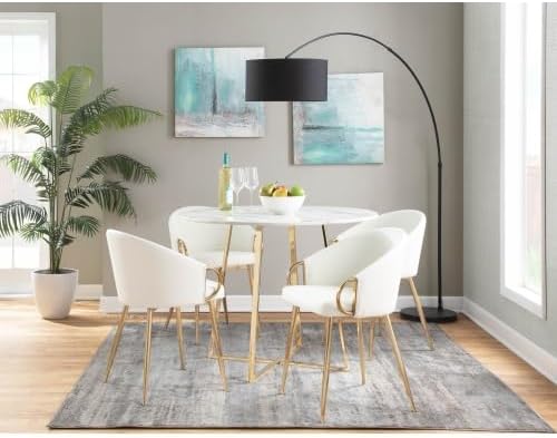 Dining Chair with Gold Metal Frame, White Faux Leather Upholstered Padded Seat and Backrest for Kitchen Island Living Room Accent Chair